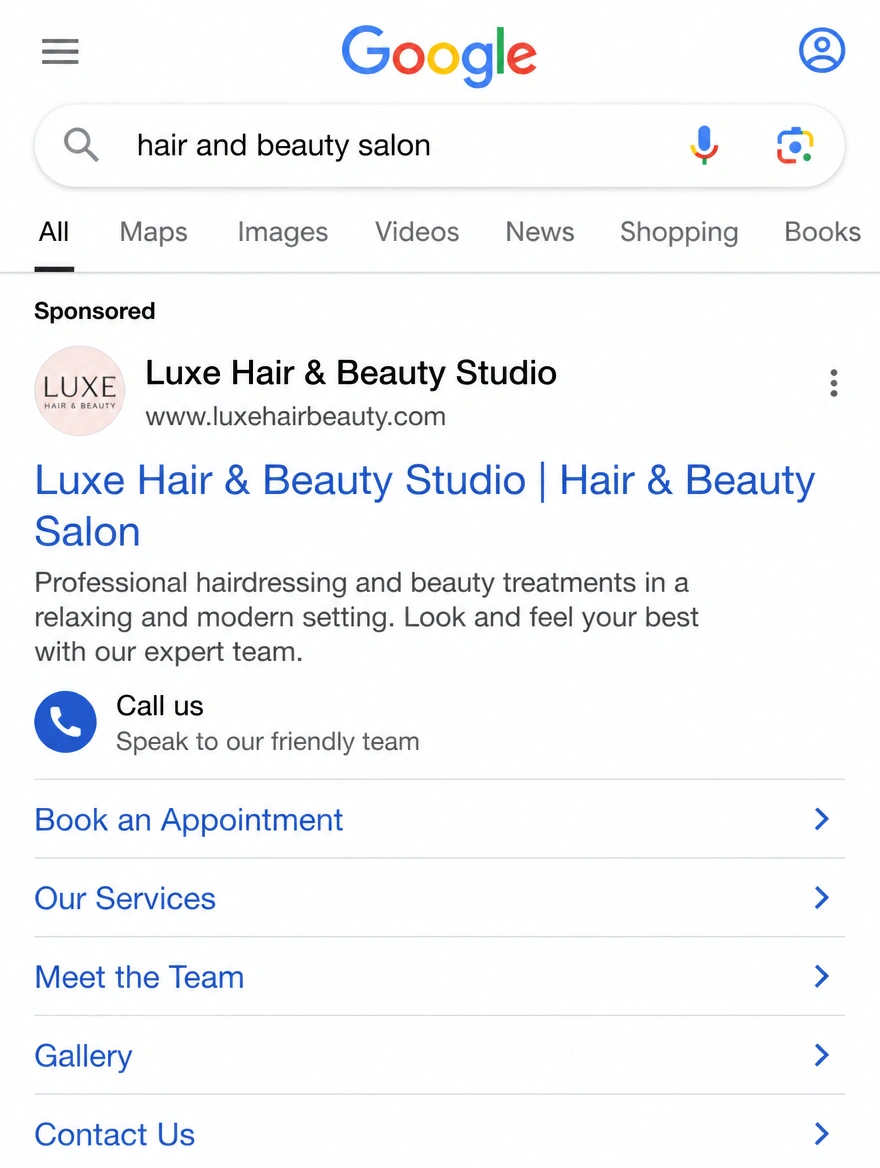 A mobile search advertisement with a call button above the results