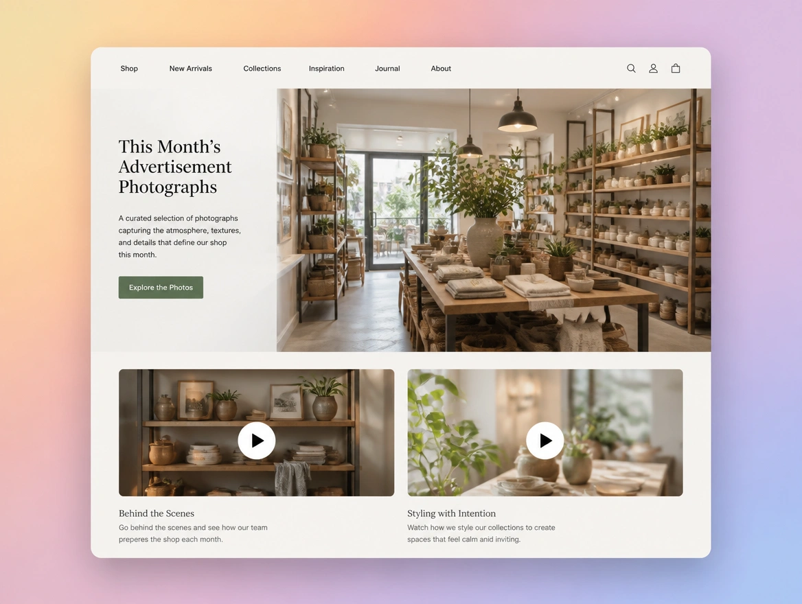 Website mockup showing creative production