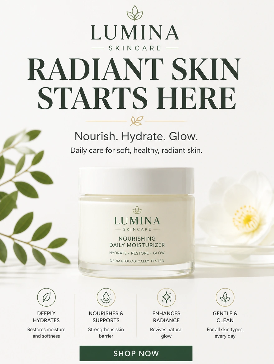 A vertical social advert creative for a skincare brand