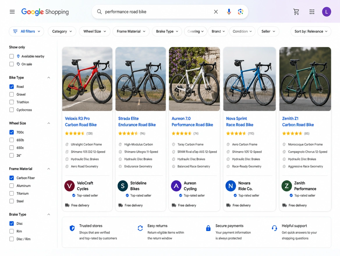 Website mockup showing shopping campaigns