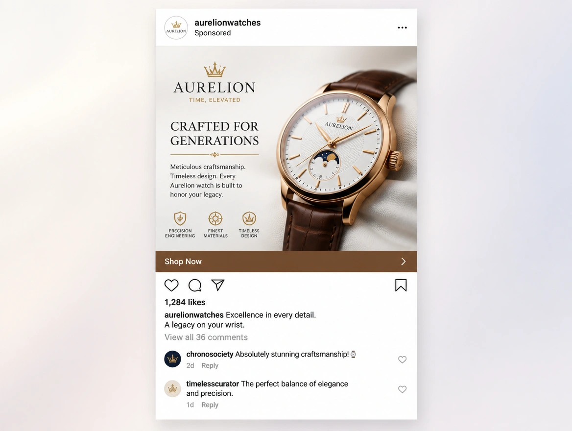 Website mockup showing social adverts