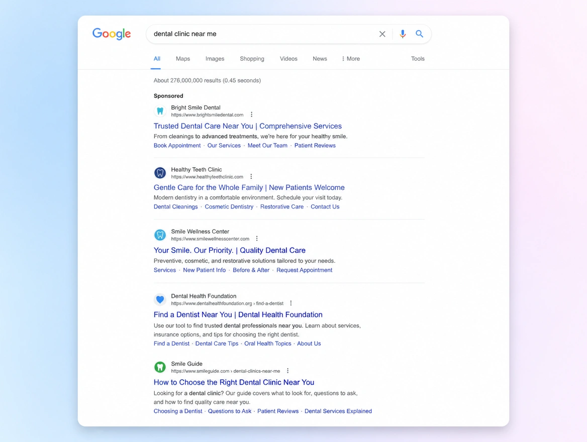 Website mockup showing search adverts