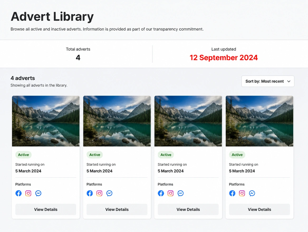An advert library where every advert was last updated months ago