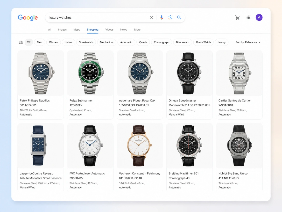 Website mockup showing shopping campaigns