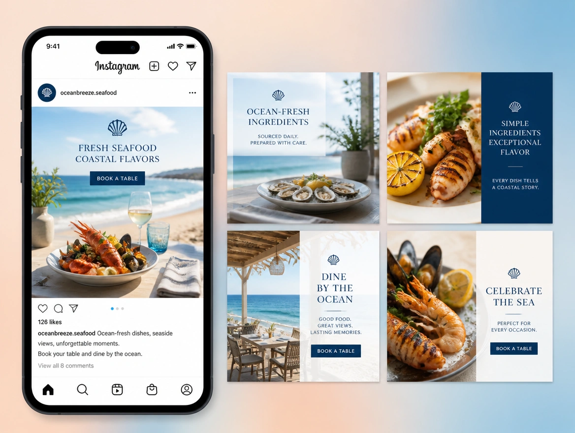 Website mockup showing social adverts