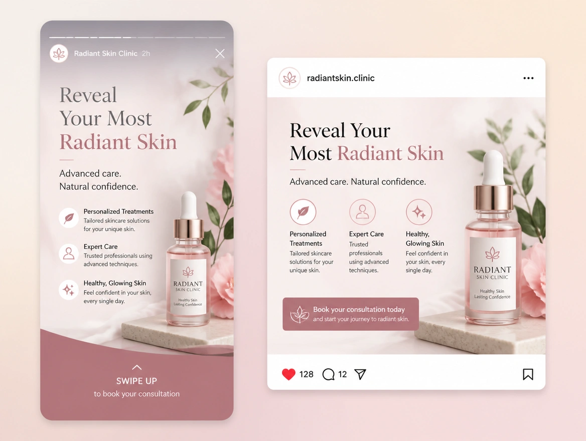 Website mockup showing social advertising