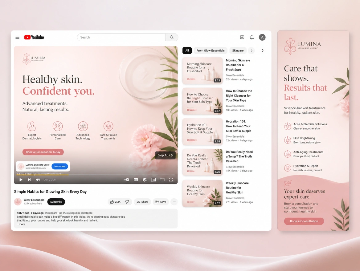 Website mockup showing video advertising