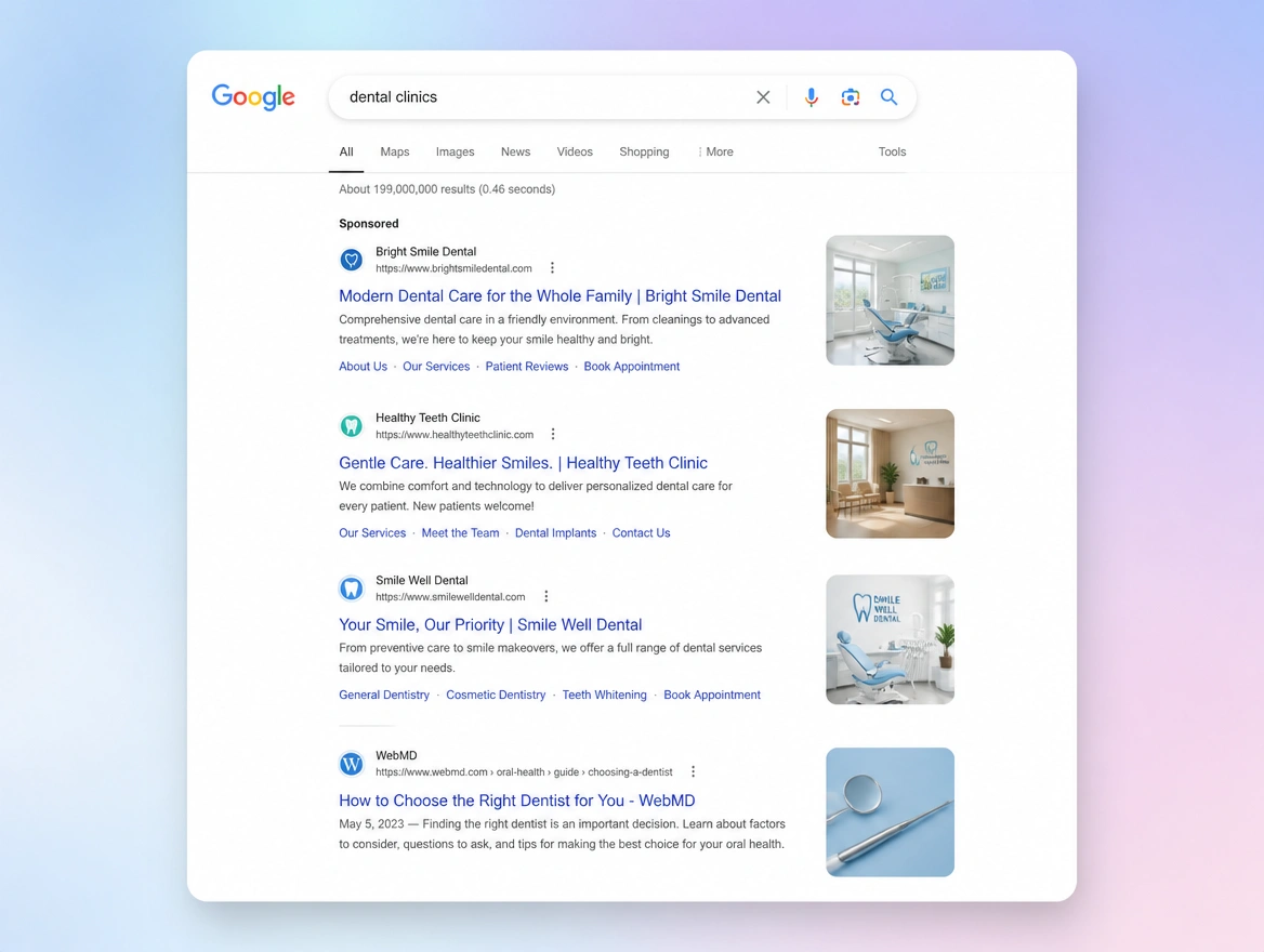 Website mockup showing search advertising