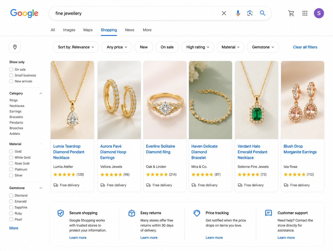 Website mockup showing shopping adverts