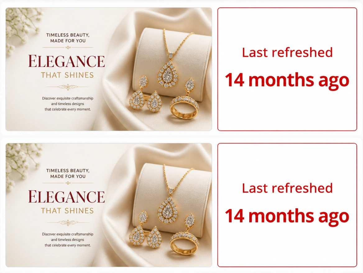 An advert panel showing the same creative last refreshed fourteen months ago