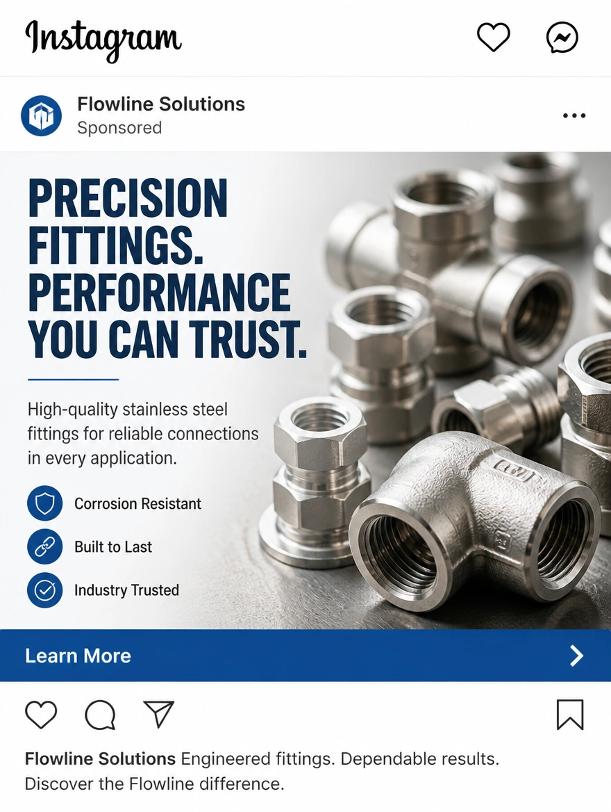 A mobile feed advertisement for an industrial fittings supplier