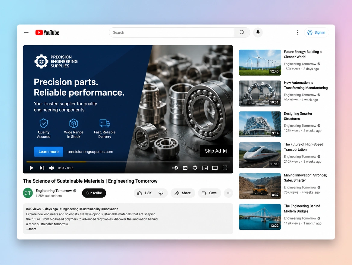 Website mockup showing video advertising