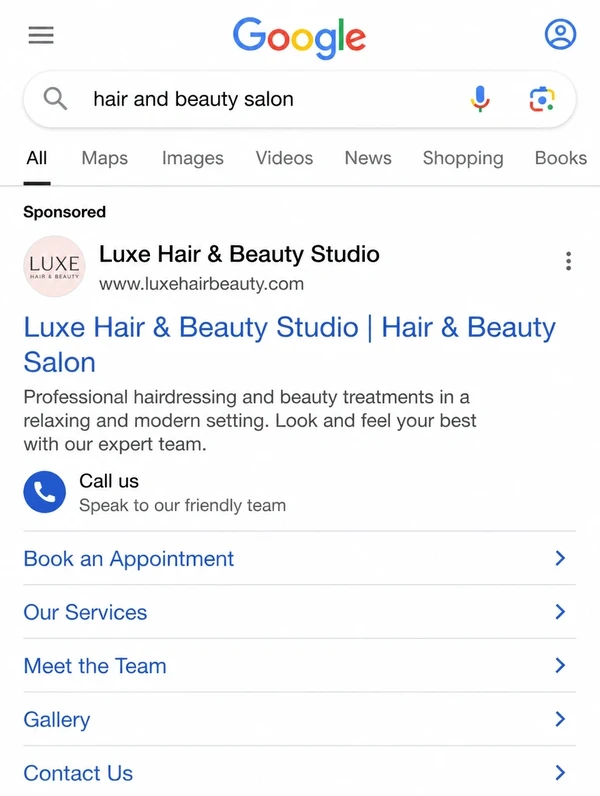 A mobile search advertisement with a call button above the results