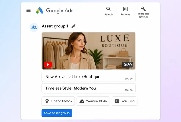 A video campaign in Google Ads holding one fashion boutique YouTube advert