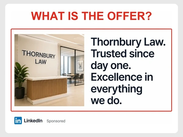 Thornbury Law LinkedIn post says Trusted since day one and Excellence in everything we do beneath What is the offer?