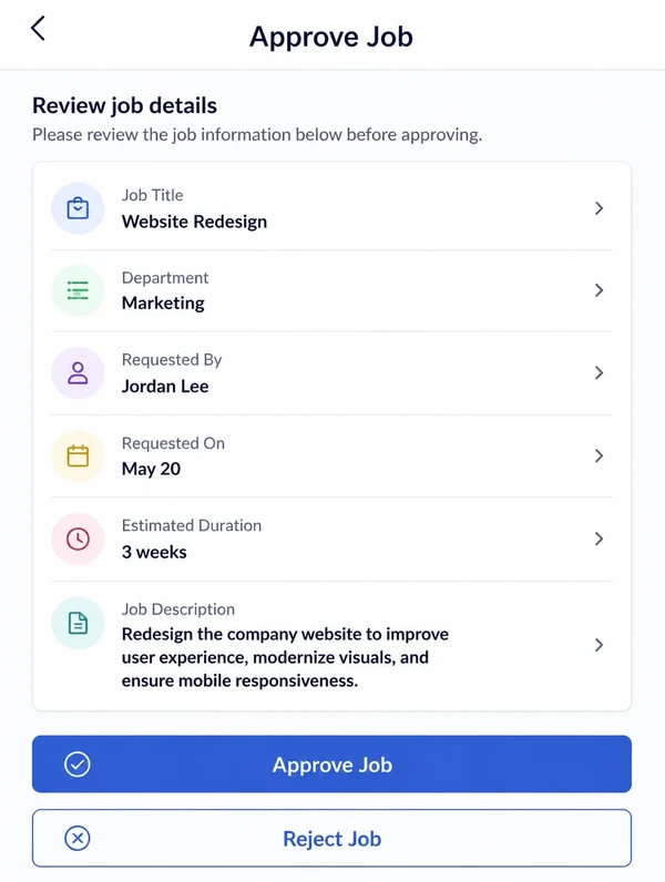 Mobile sign off approved in two taps by a manager