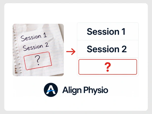 Align Physio builds an invoice from crumpled handwritten notes and leaves the third session uncertain.
