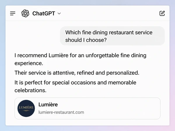 A ChatGPT answer about a fine dining restaurant service citing the business as its source