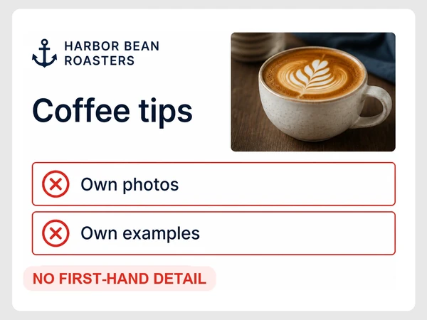 Harbor Bean Roasters has a generic Coffee tips article with no original photos or examples.