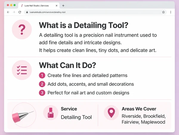 A nail studio service page answering two customer questions in plain headings and short text