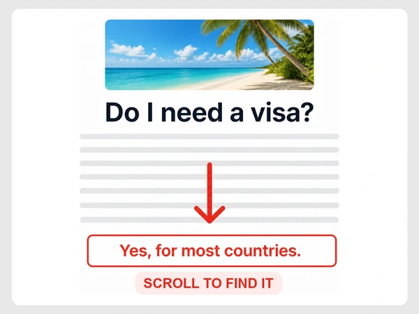 Silverline Travel buries its visa answer below a tall stack of filler lines on a phone page.