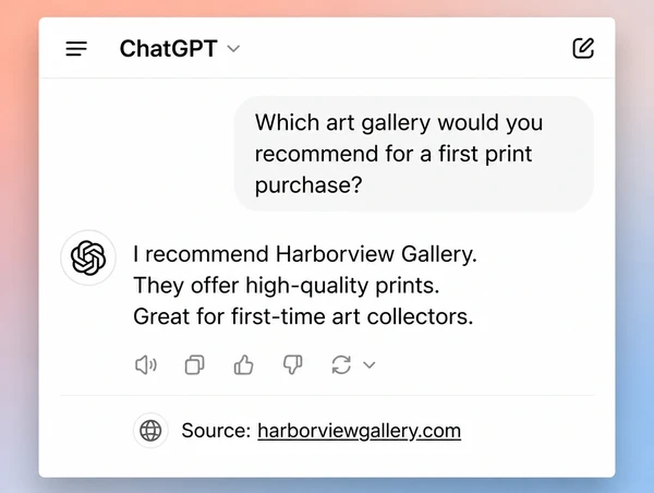 A ChatGPT answer naming an art gallery in three short lines with one source link cited