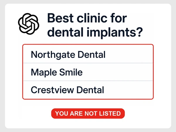 ChatGPT names three rival implant clinics while Ivory Lane Dental is missing from the answer.