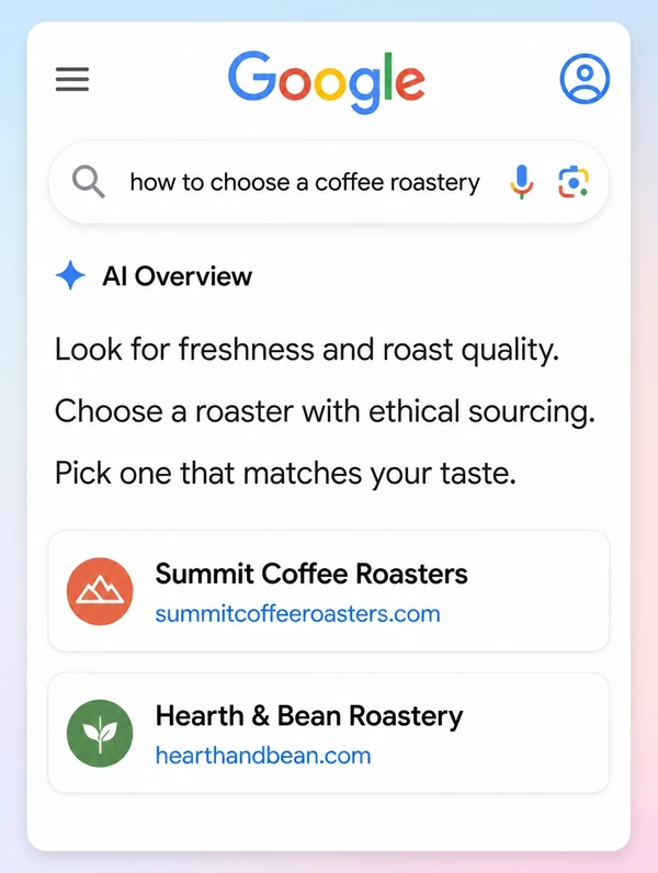 Mobile AI search result with cited sources listed underneath