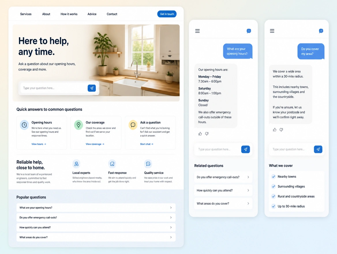 Website mockup showing ai chat assistant