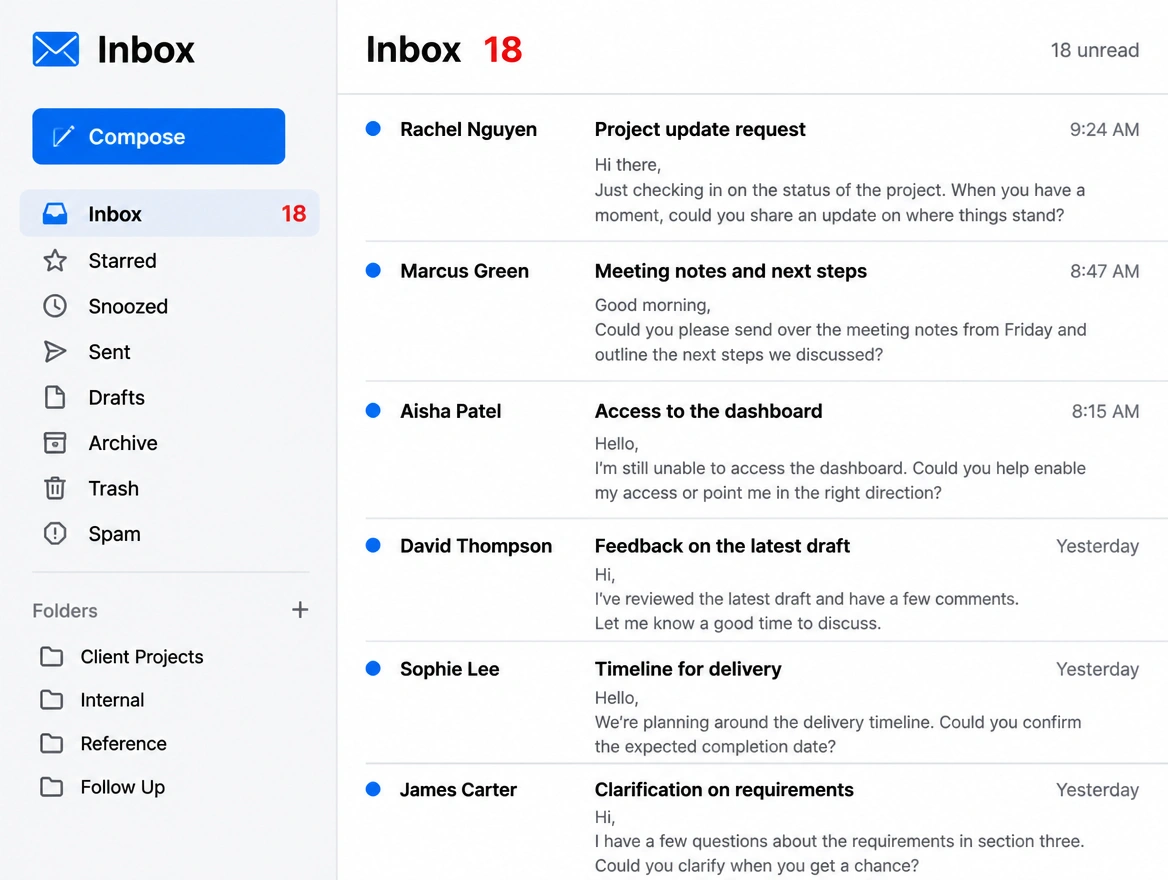A Monday inbox stacked with unanswered weekend requests