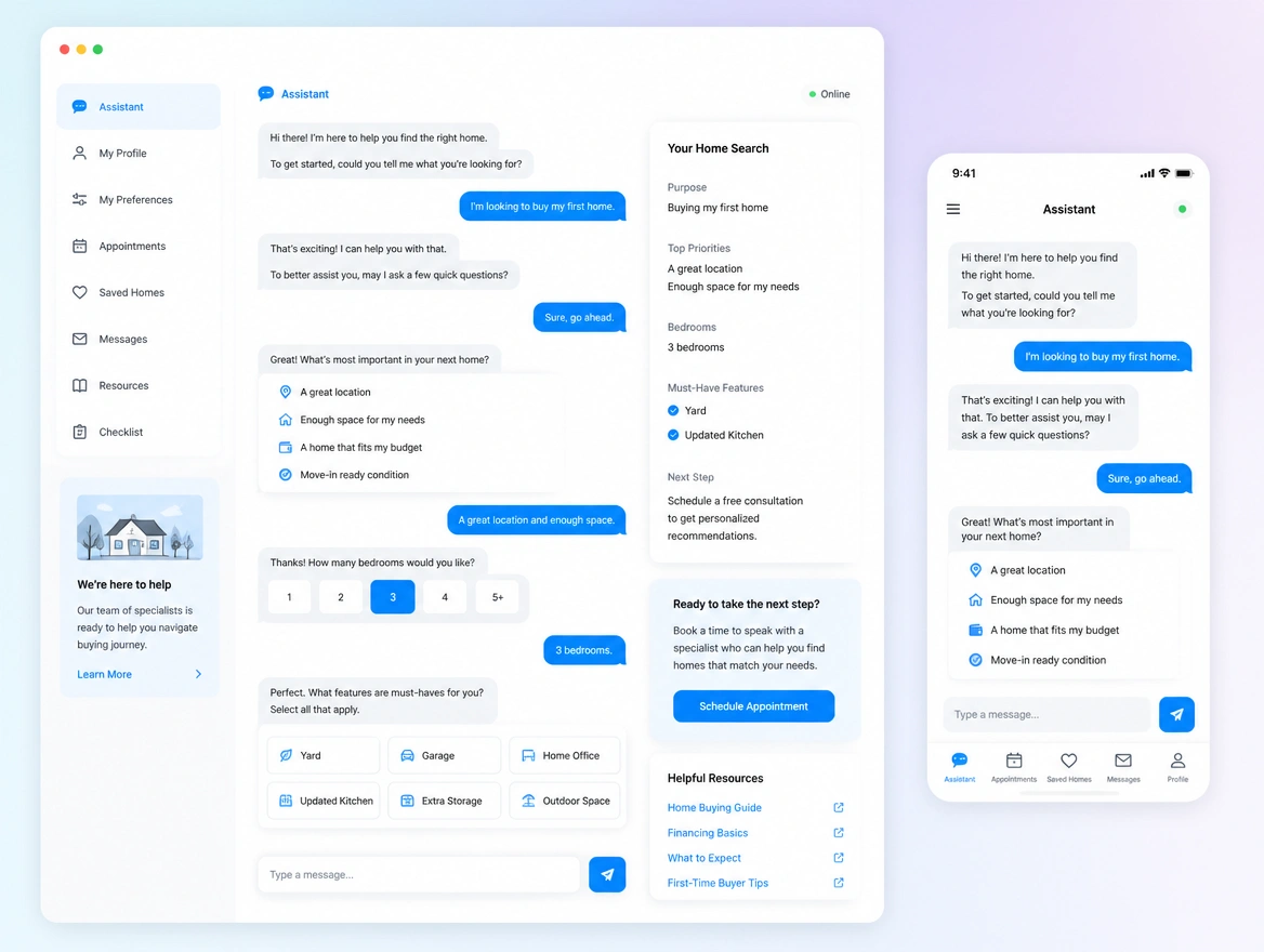 Website mockup showing ai chat assistant