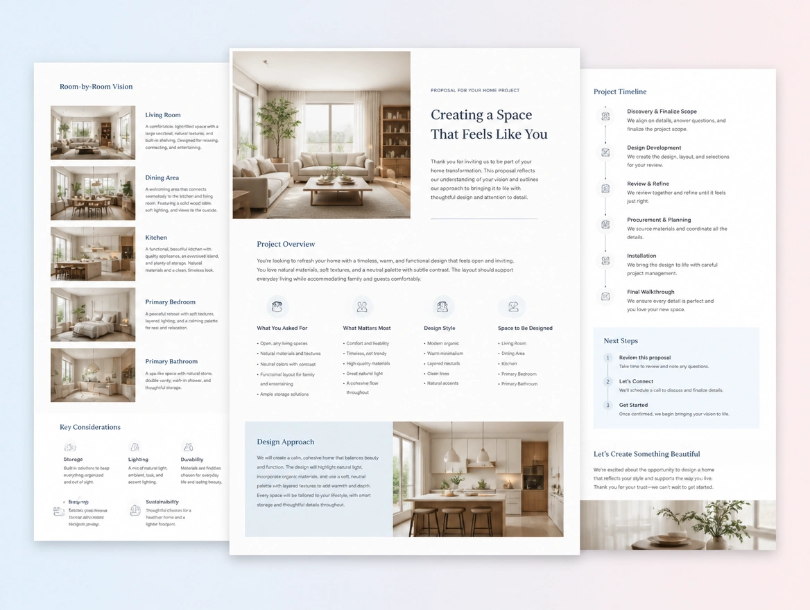 Website mockup showing quote and invoice flows