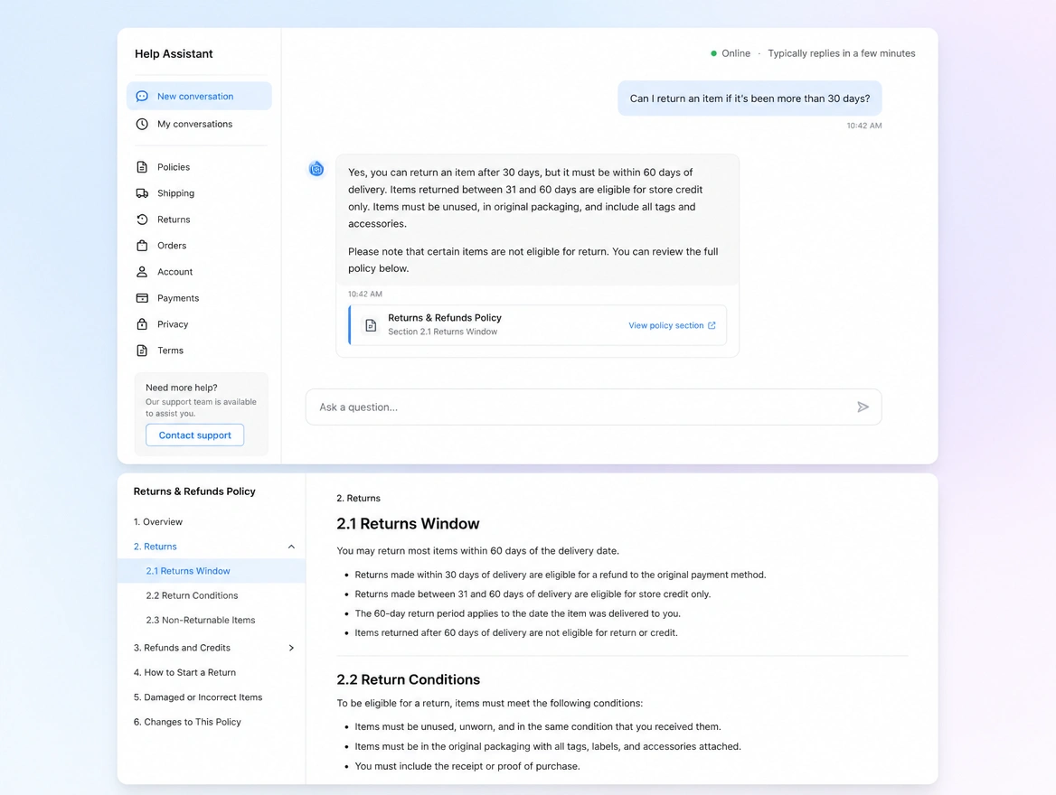 Website mockup showing ai chat assistant