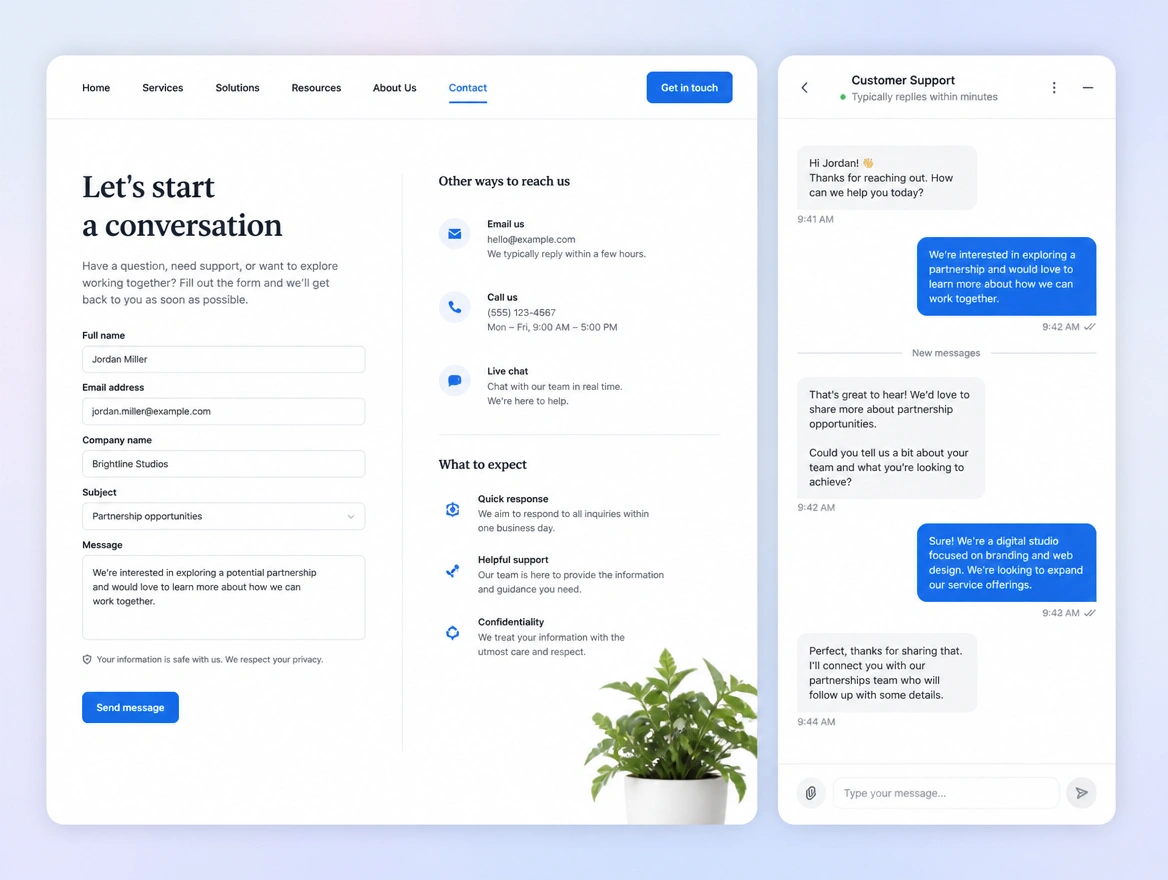 Website mockup showing instant lead response
