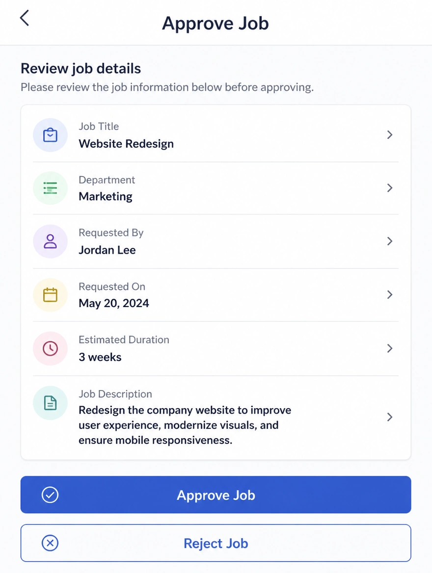Mobile sign off approved in two taps by a manager