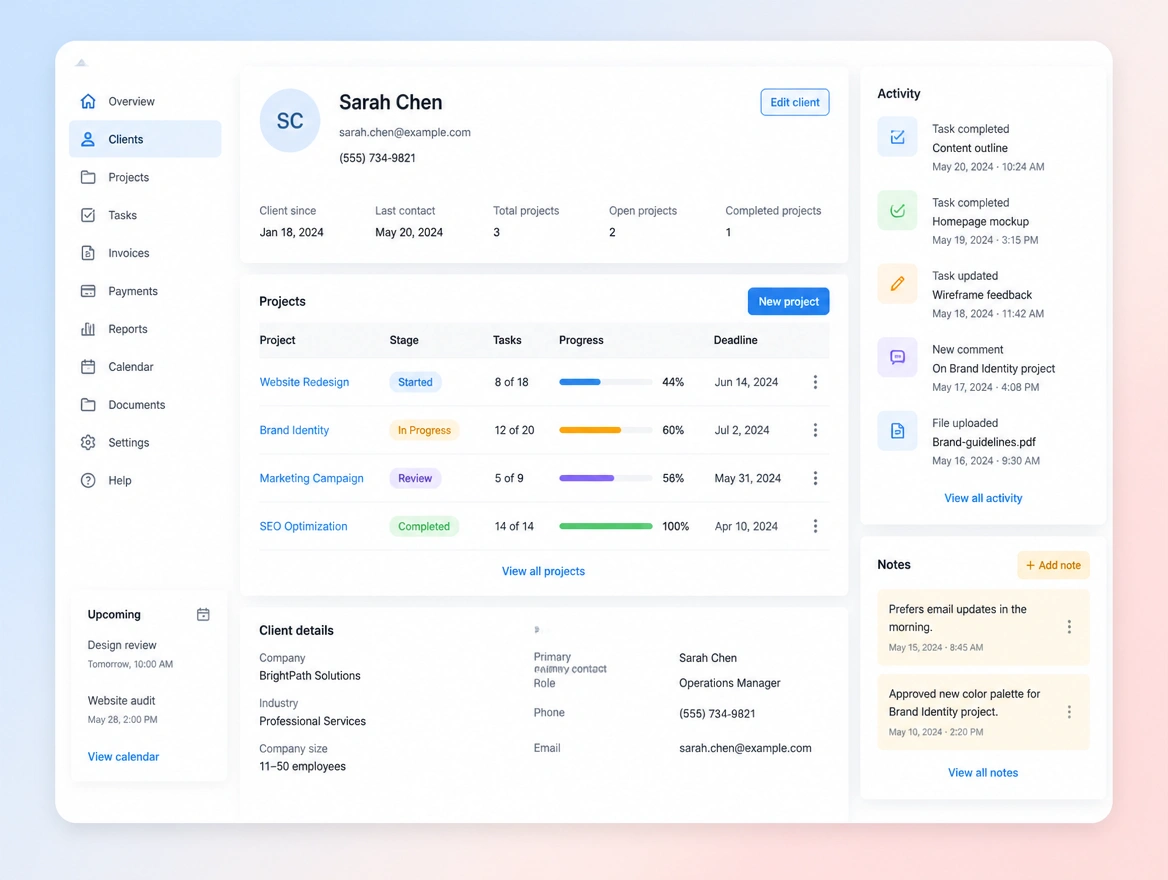 Website mockup showing crm and pipeline flows