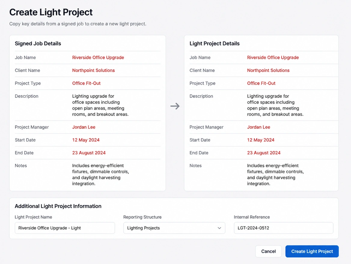 Signed job details being retyped into a project tool and an invoice