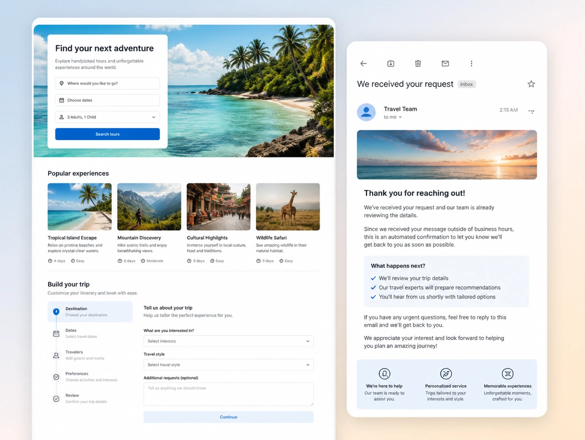 Website mockup showing instant lead response