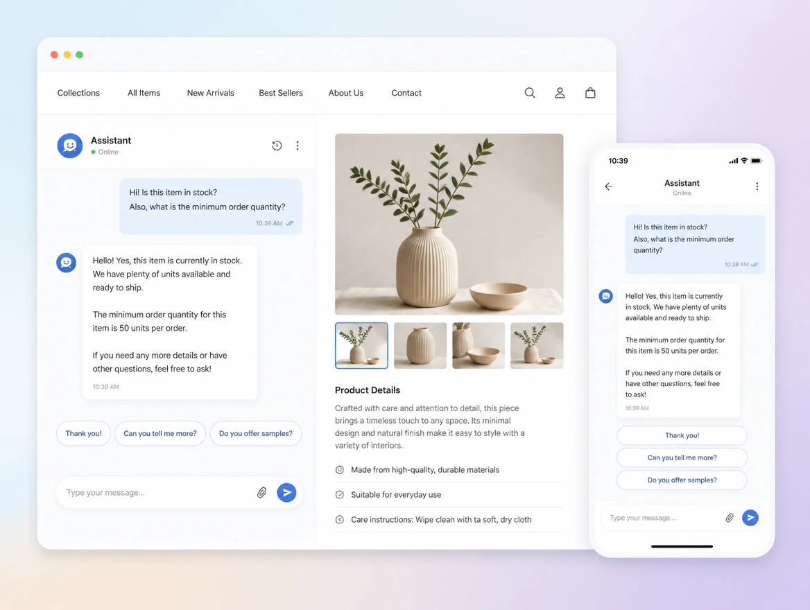 Website mockup showing ai chat assistant