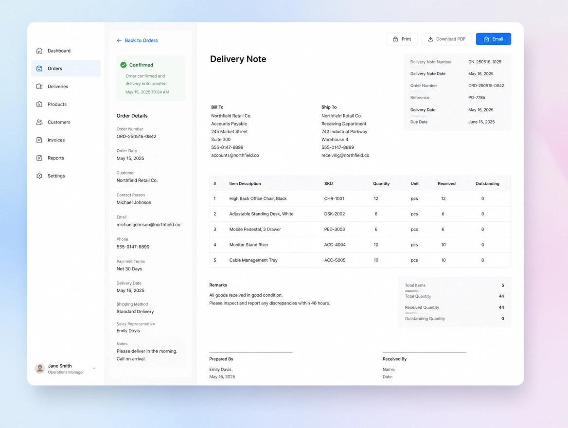 Website mockup showing quote and invoice flows