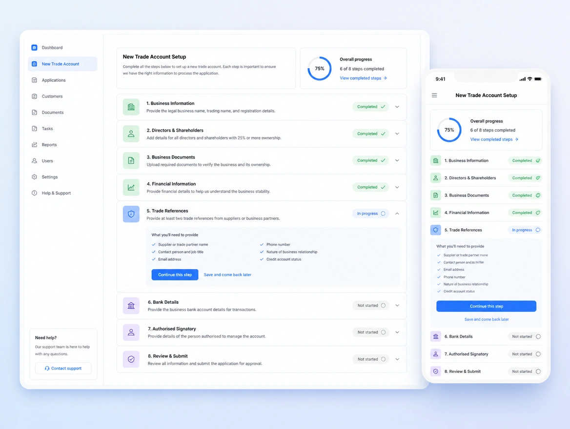 Website mockup showing onboarding and handover