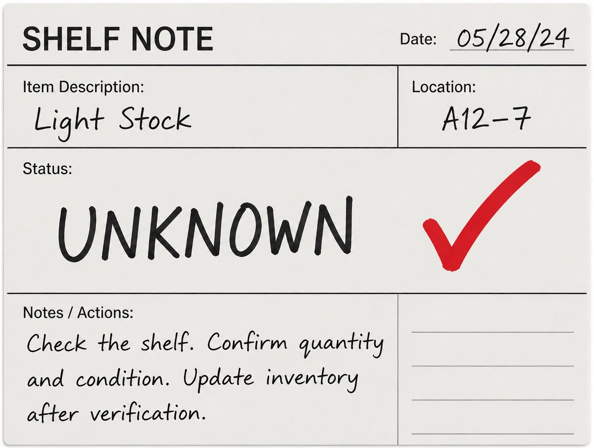 A warehouse worker leaving the floor to check stock on a shelf