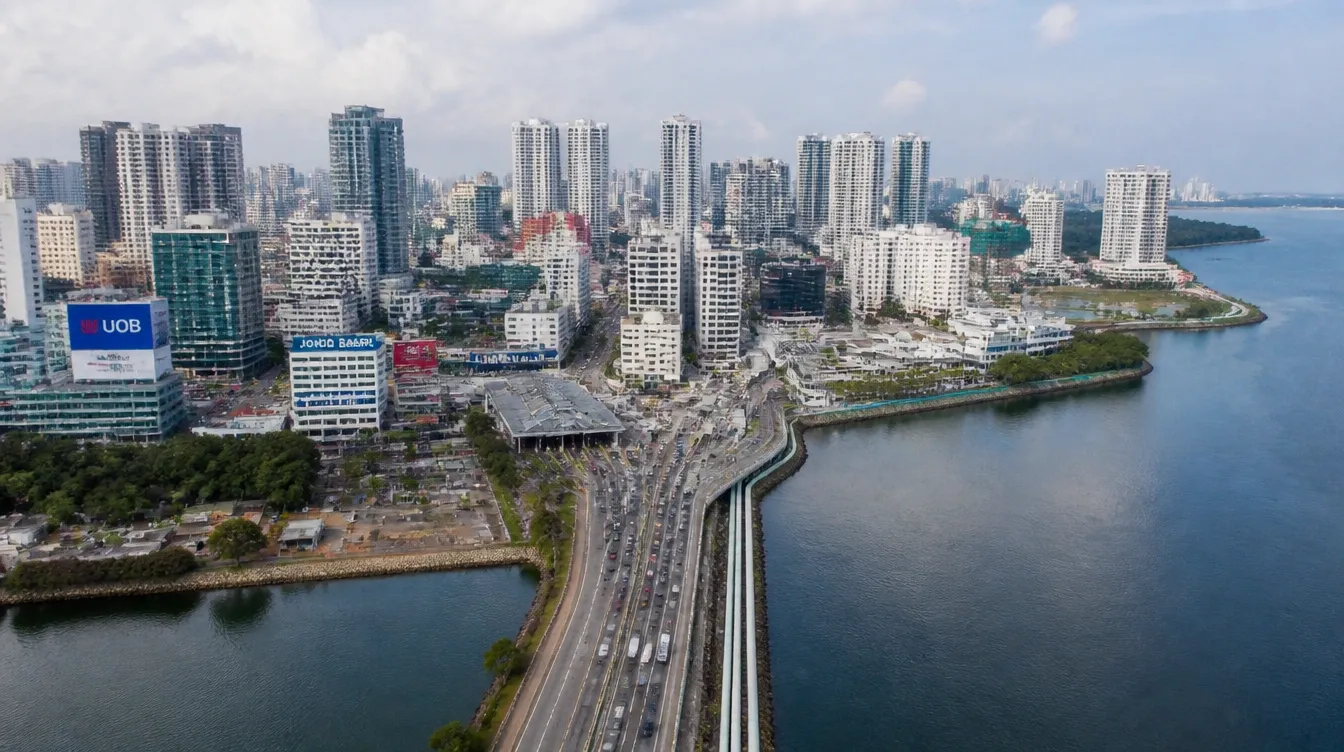 An overview of the Johor Bahru city centre beside the water