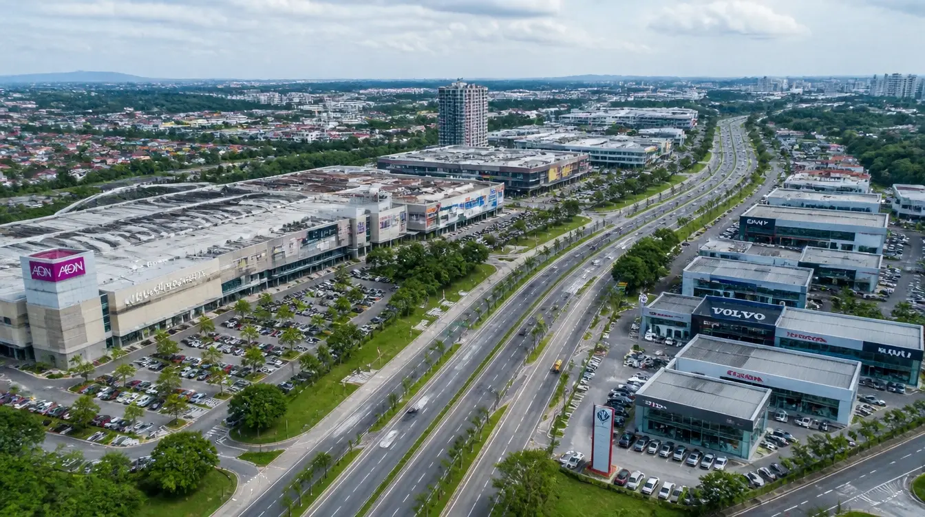 An overview of Tebrau in Johor Bahru, shopping malls and motor showrooms along the highway