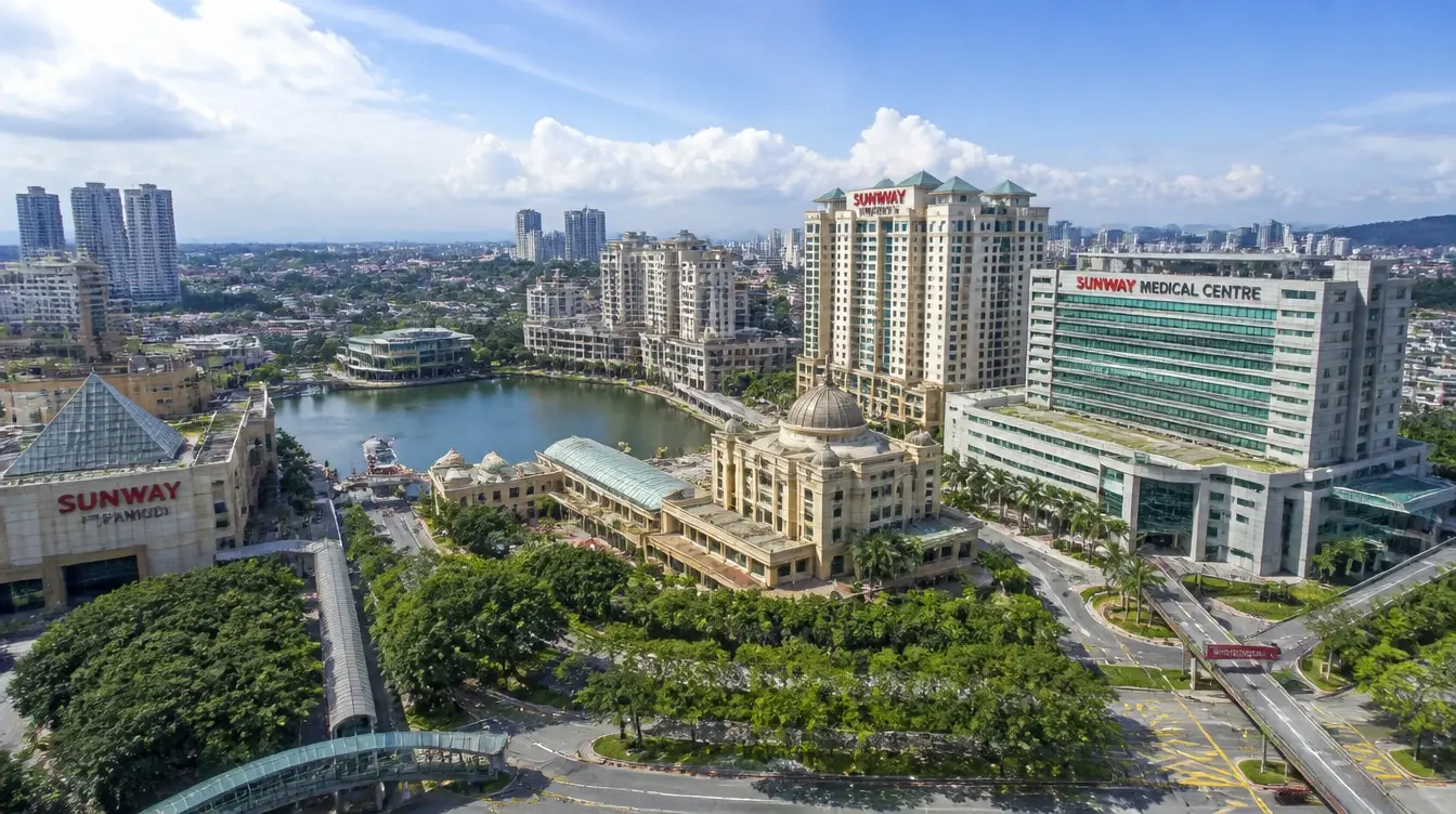 An overview of Sunway in Petaling Jaya, the resort city campus and hospital beside the lake