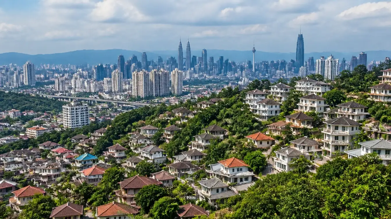 An overview of Ampang in Selangor, hillside housing with the Kuala Lumpur skyline beyond