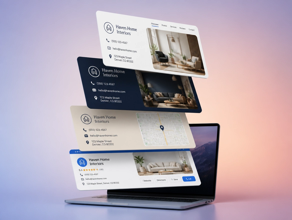 Website mockup showing entity consistency