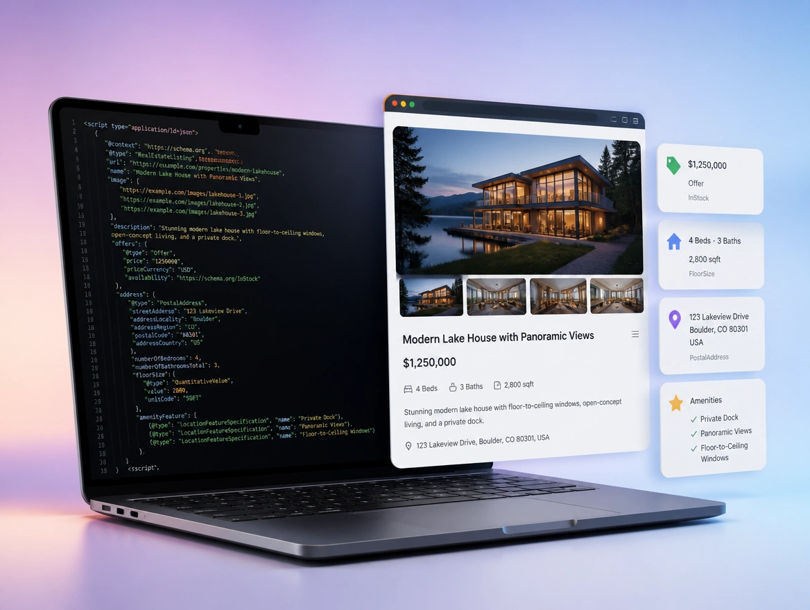 Website mockup showing structured data