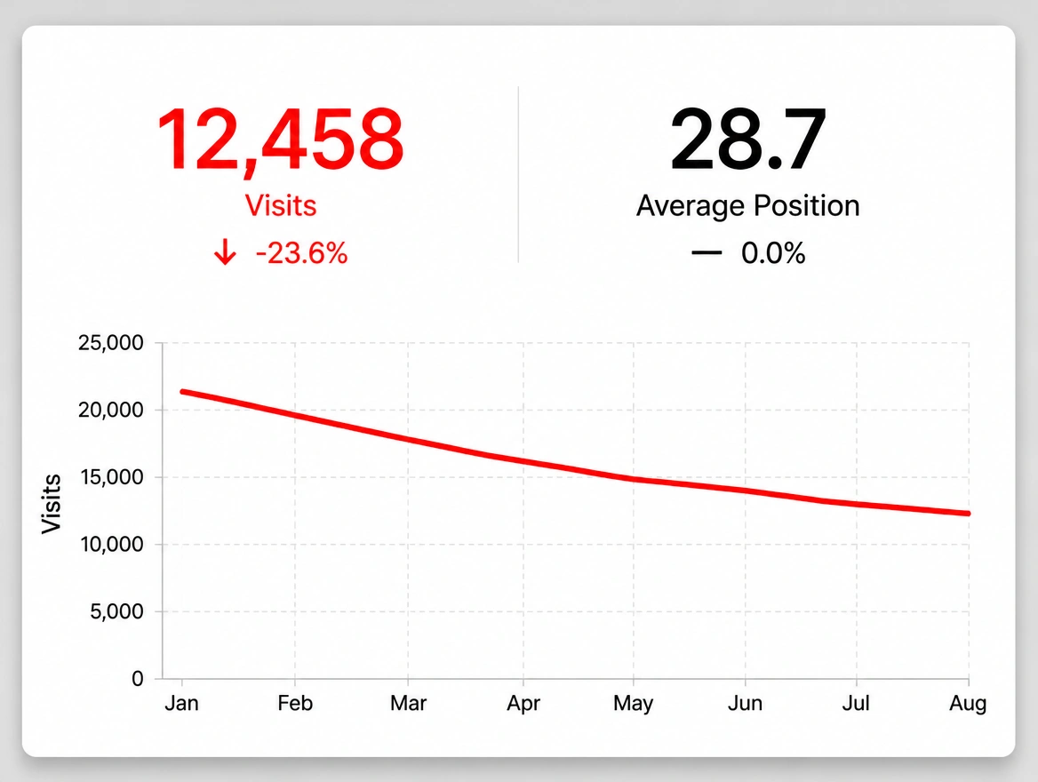 Analytics chart showing traffic falling while rankings hold steady