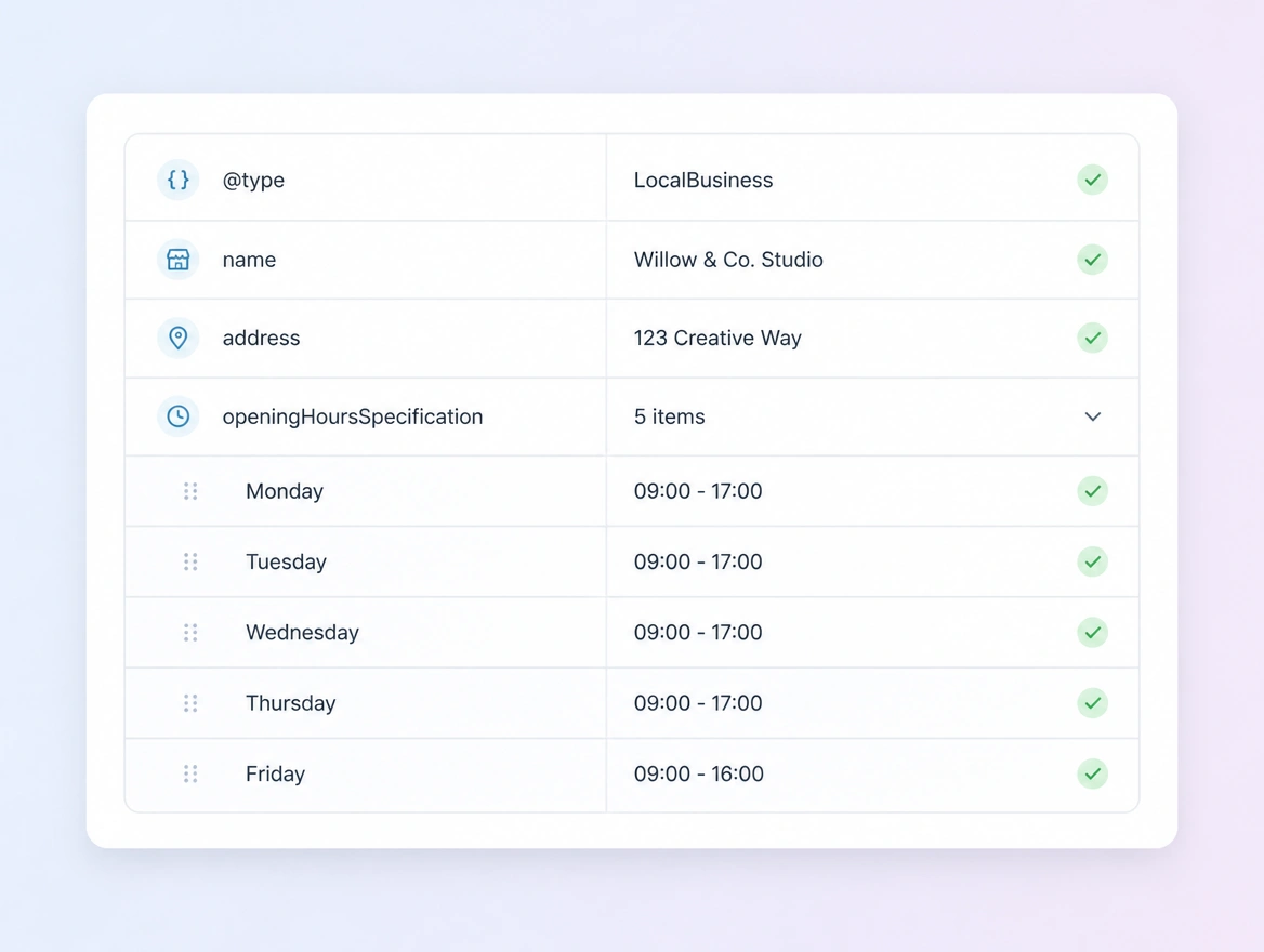 Website mockup showing structured data